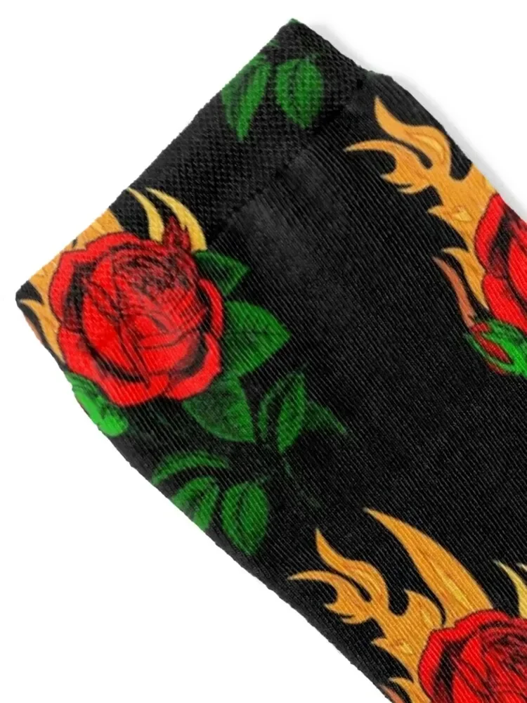 Flaming rose // Red rose on fire Socks heated Christmas luxe soccer anti-slip Boy Socks Women's