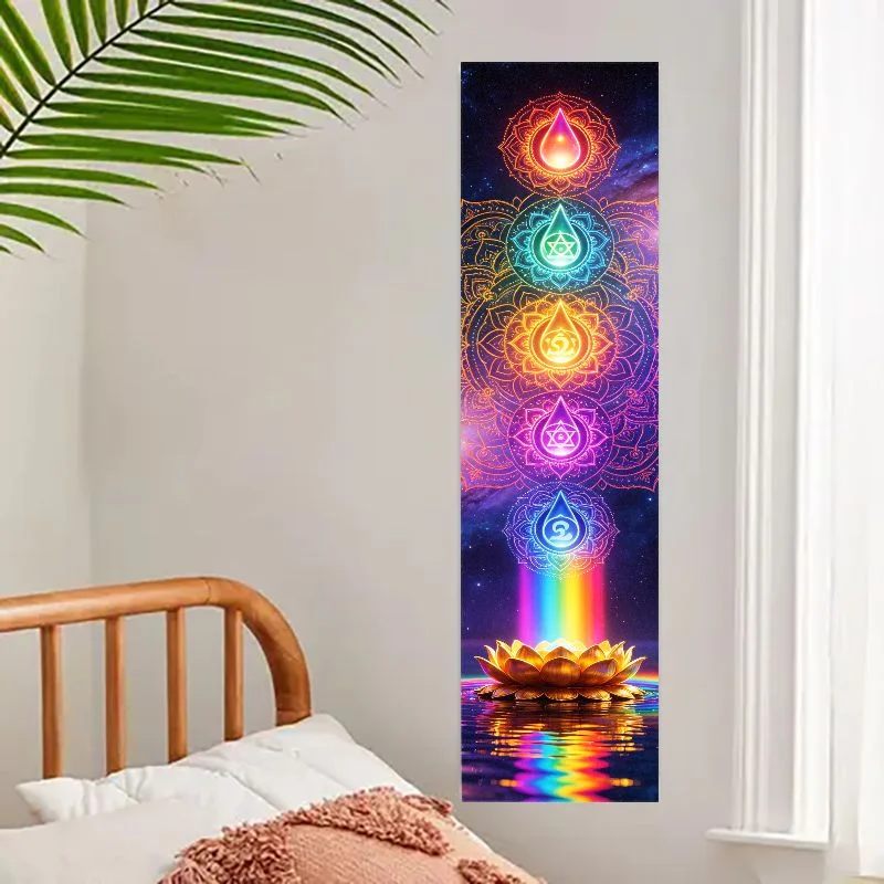 VIKAMA Lotus Chakra Vertical Tapestry Psychedelic Bohemian Zen Wall Hanging for Bedroom Yoga Home Decor
