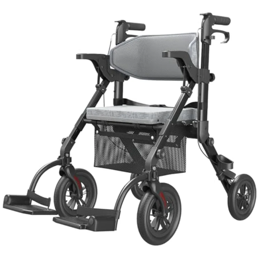 

Rollator-Walkers-for-Seniors-with-Seat Walker Wheelchair Combo Transport-Wheelchair-Lightweight-Foldable Adult Walkers All Terr