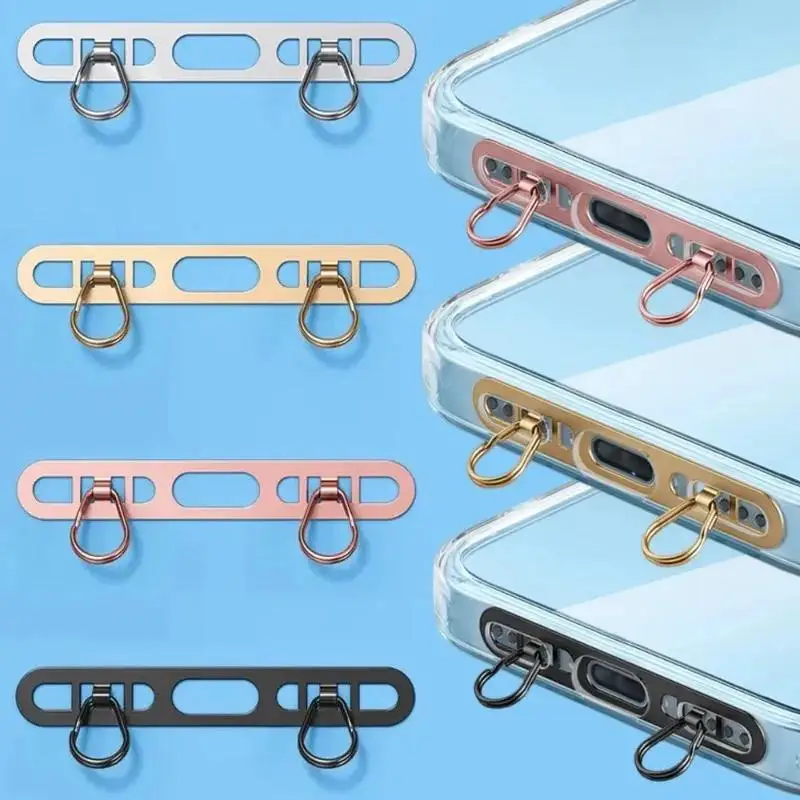 New Ultra Thin Metal Phone Lanyard Gasket Patch Stainless Steel Sturdy Hanging Cord Clips Cellphone Safety Connecter Accessories