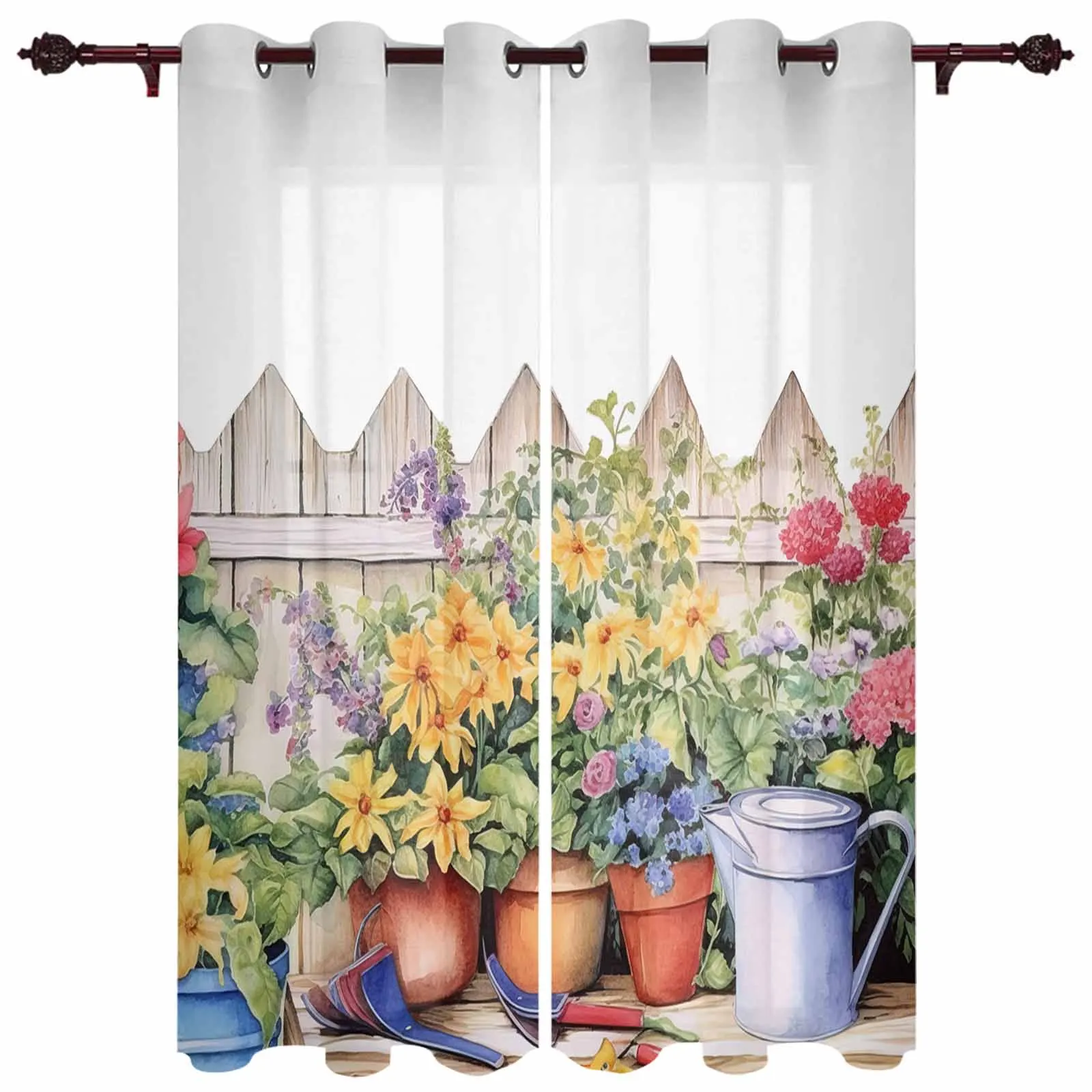 Watercolor Country Garden Plant Flower Window Curtains for Living Room Luxury Bedroom Curtain Kitchen Blinds Drapes Curtains