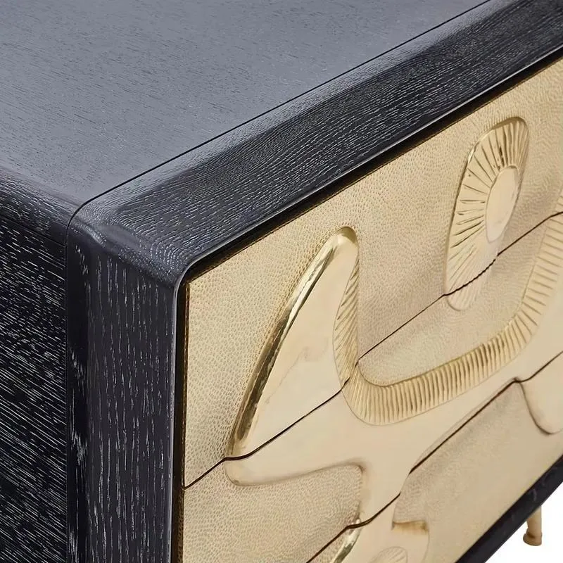 Luxury Design Brass Chest of Drawers for Living Room Solid Wood Bedside Table for Bedroom Modern Storage Furniture