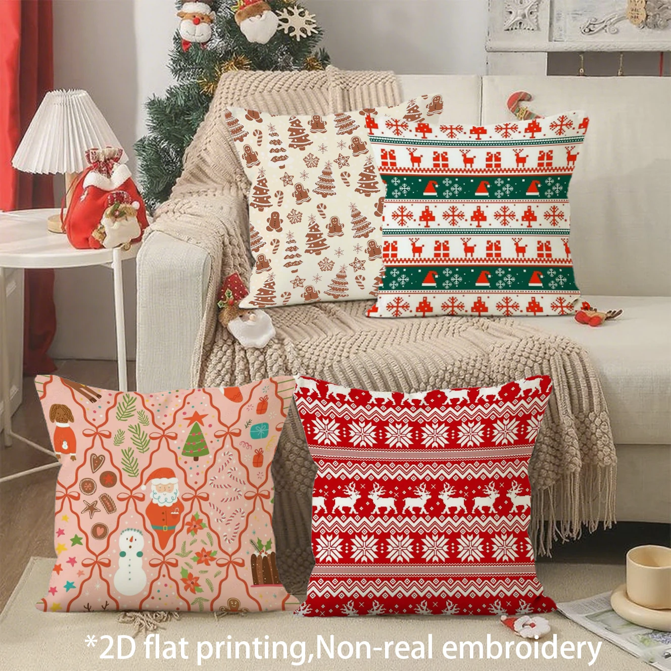 Christmas Throw Pillow Covers Set Pattern Cushion Cover Suitable for Sofa Bedroom Car Pillow Cover