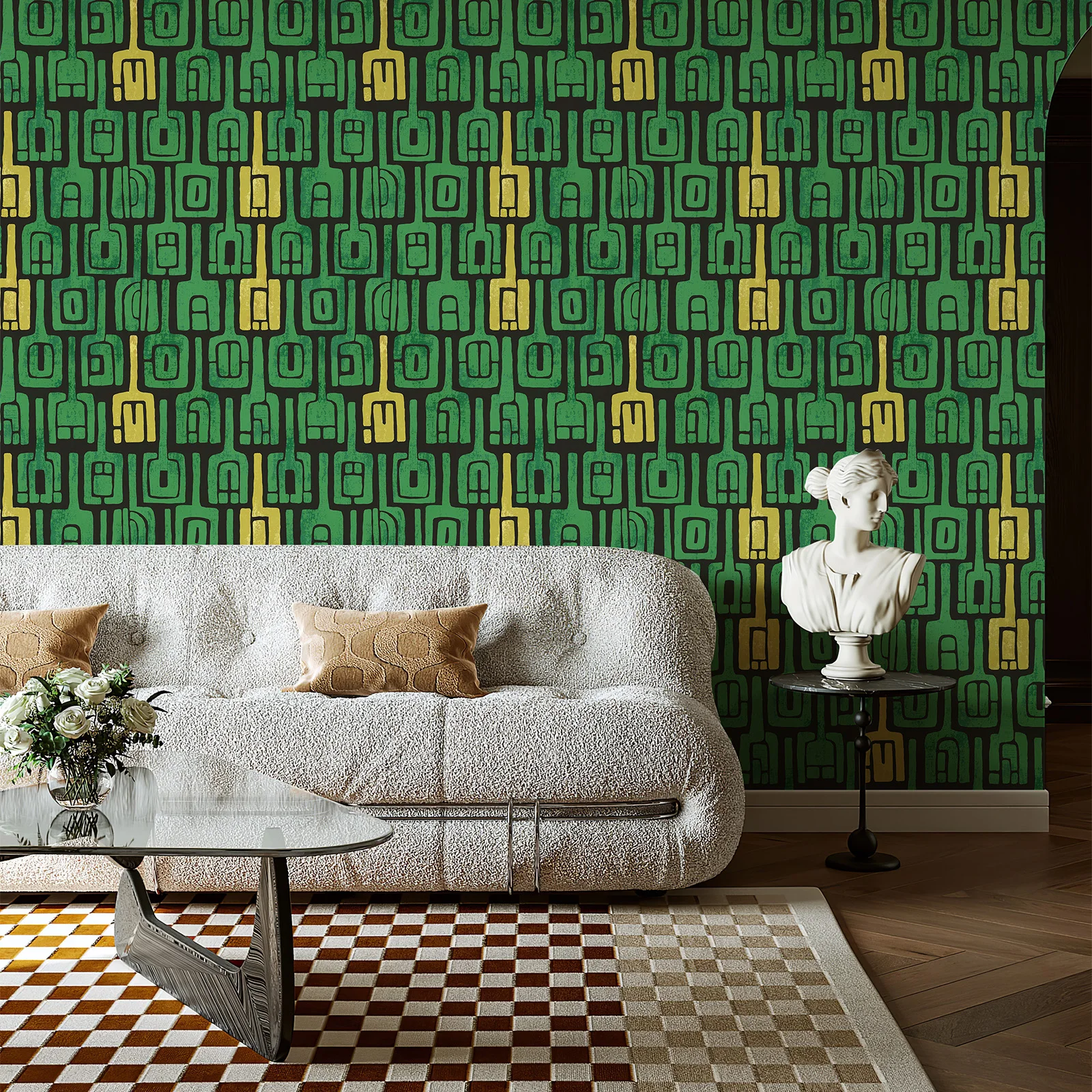 ورق جدران من الفينيل ذو ملمس مربع باللون الأزرق والأخضر، ملصق كلاسيكي قابل للتقشير واللصق المقاوم للماء، ديكور للأثاث، ديكور شبكي أنيق #6