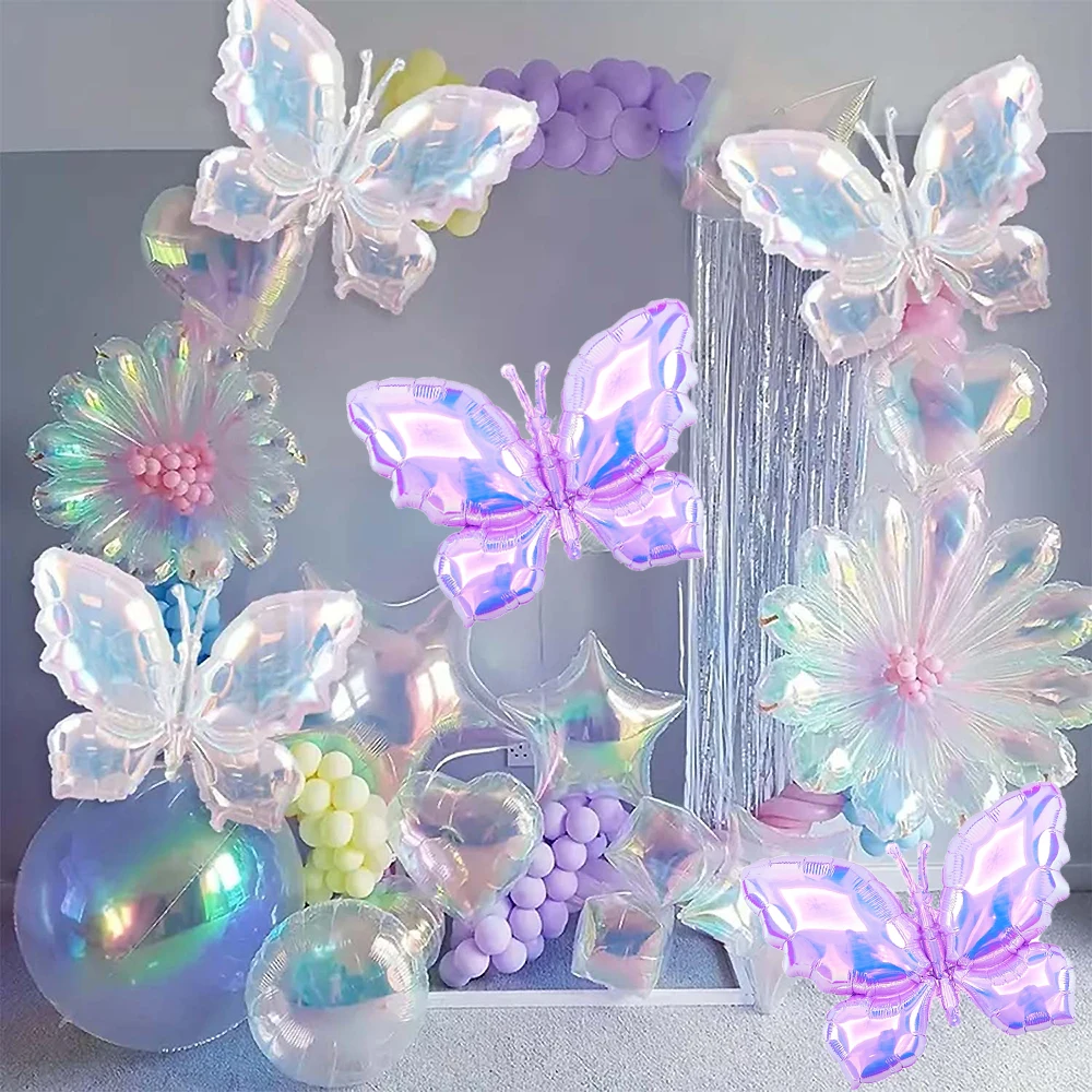 Laser Butterfly Balloon Large Colorful Transparent Butterfly Foil Balloons Birthday Party Decoration Kids Baby Shower Photo Prop