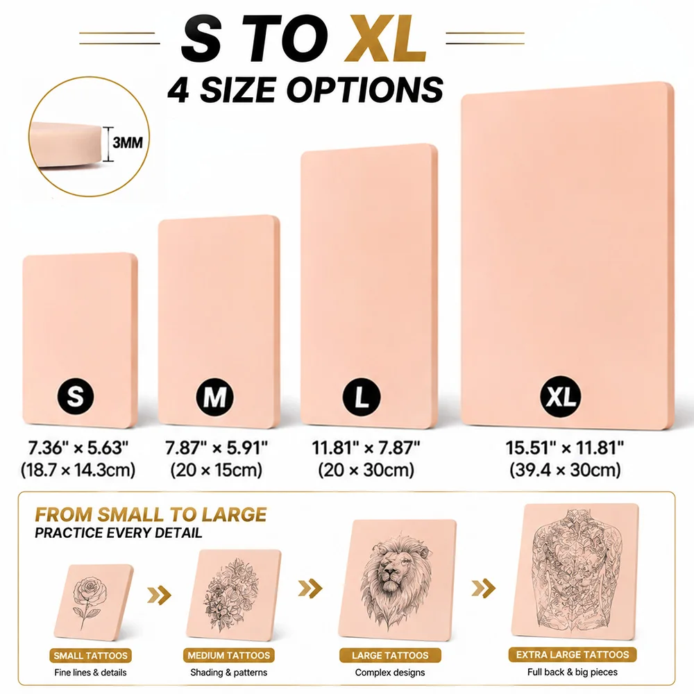 3MM Silicone Tattoo Practice Skin Double Sided Tattoo Fake Skin Small to XL Sizes Blank Tattoo Training Skins Tattoo Accessories