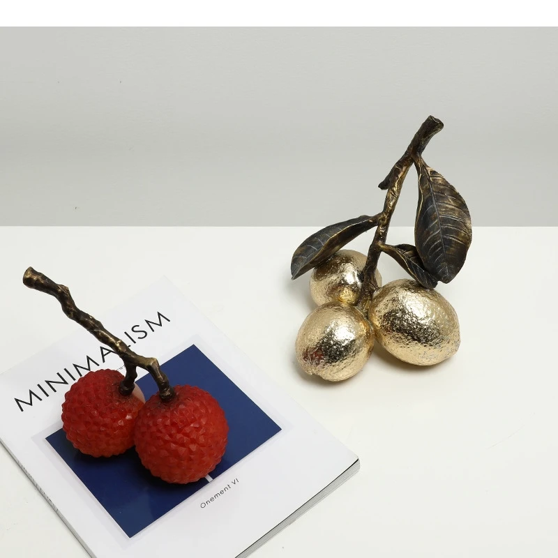 Kunstharz-Handwerk Simulierte Frucht-Skulptur Litschi-Zitrone Dekorative Ornamente Goldene Zitrone Wohnungsdekoration Accessoires