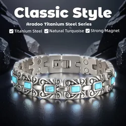 Titanium Steel Blue Turquoise 3500 Gauss Strong Magnetic Bracelet Stainless Steel Energy Jewelry