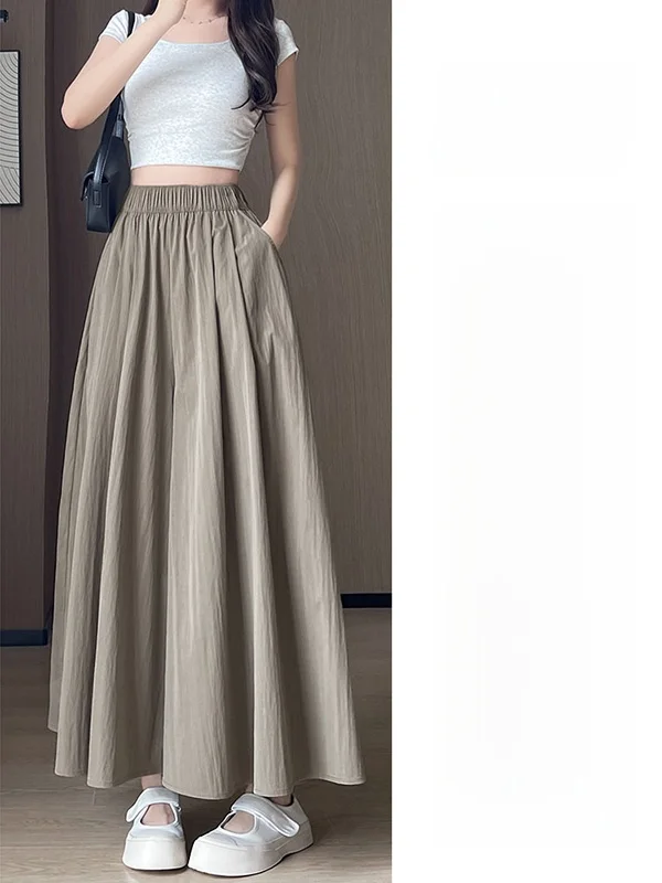 Koreaanse Sle Hoge Taille A-lijn Midi Rok Broek Vrouwen Zomer 2025, Nieuwe Losse Wijde Pijpen Ijs Zijde Broek Casual Broek