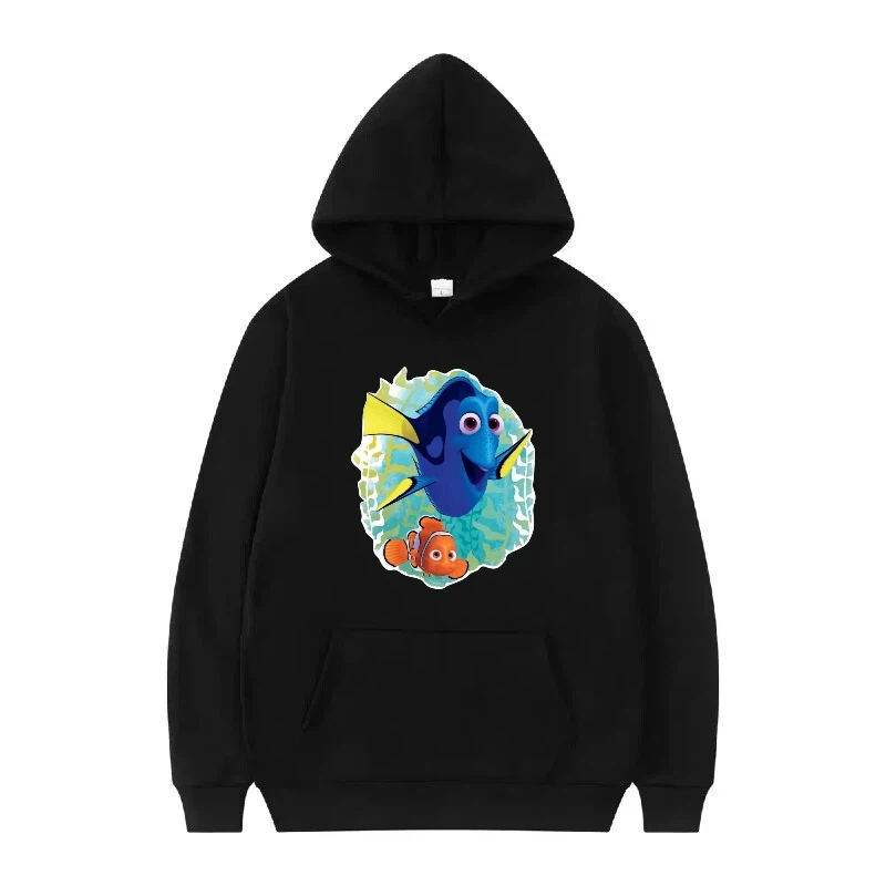 Disney encontrar nemo padrão dos desenhos animados mulher preto inverno kawaii topos roupas pullovers senhoras barato y2k hoodies moletom masculino