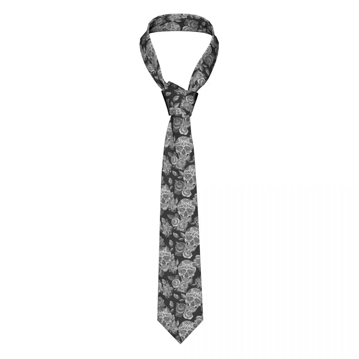 Skull And Flowers Monochrome Seamless Tie Skull Ties Daily Wear Cravat Party Necktie Shirt Accessories