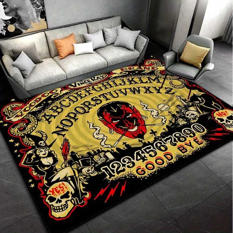 

Коврик для спиртовых досок Ouija - готический домашний декор для любителей Хэллоуина, жутких скелетов и оккультных символов на большом напольном коврике