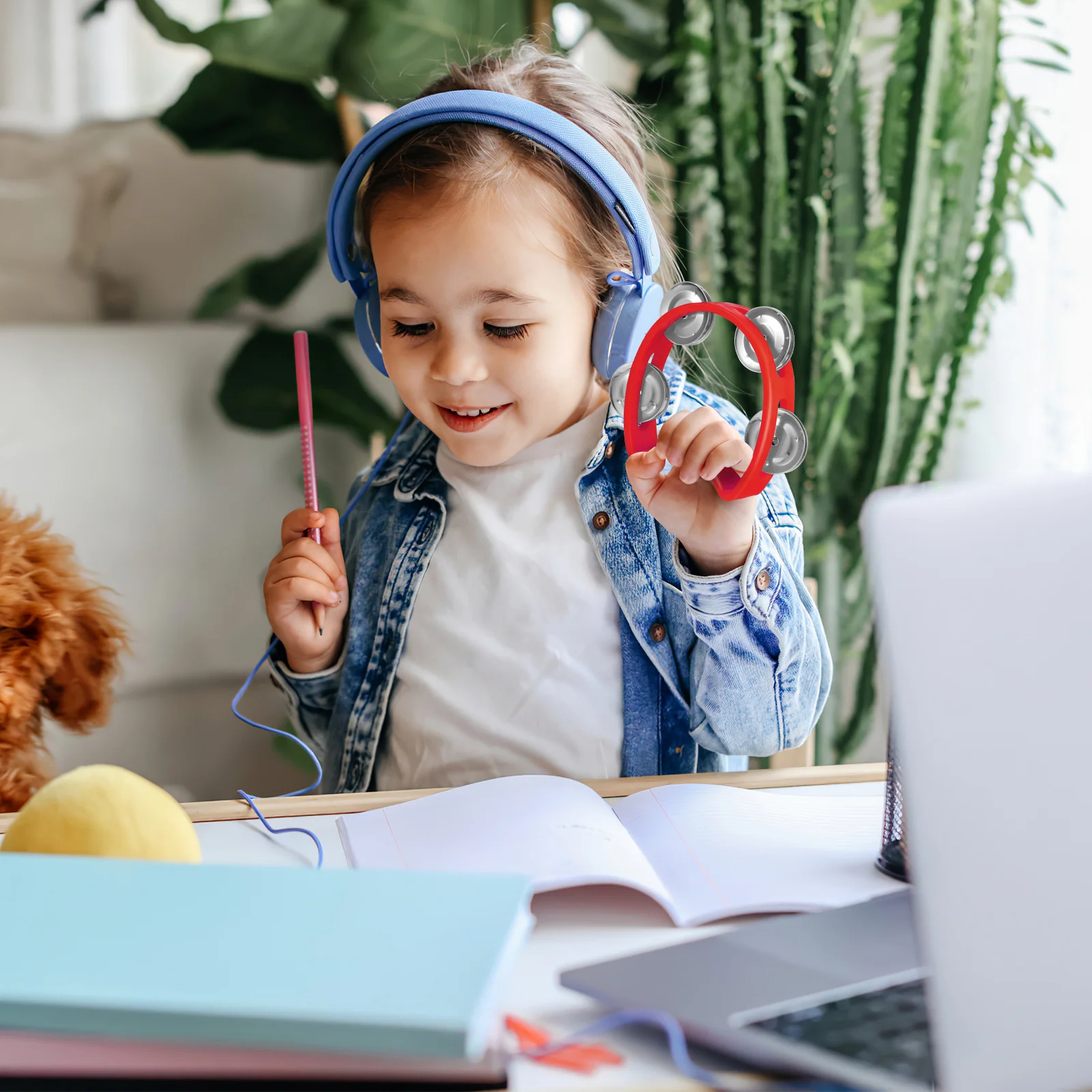 1 Set Plastic Tambourines With Egg Shakers Lightweight Handheld Kids Music Instruments Durable Abs Bright Sound Educational For