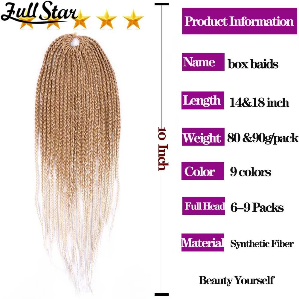 Full Star Crochet Braids Synthetic 14 inch Box Braid 22 Roots/Pc Ombre Braiding Hair Extension Heat Fiber Bulk Braid Brown Black