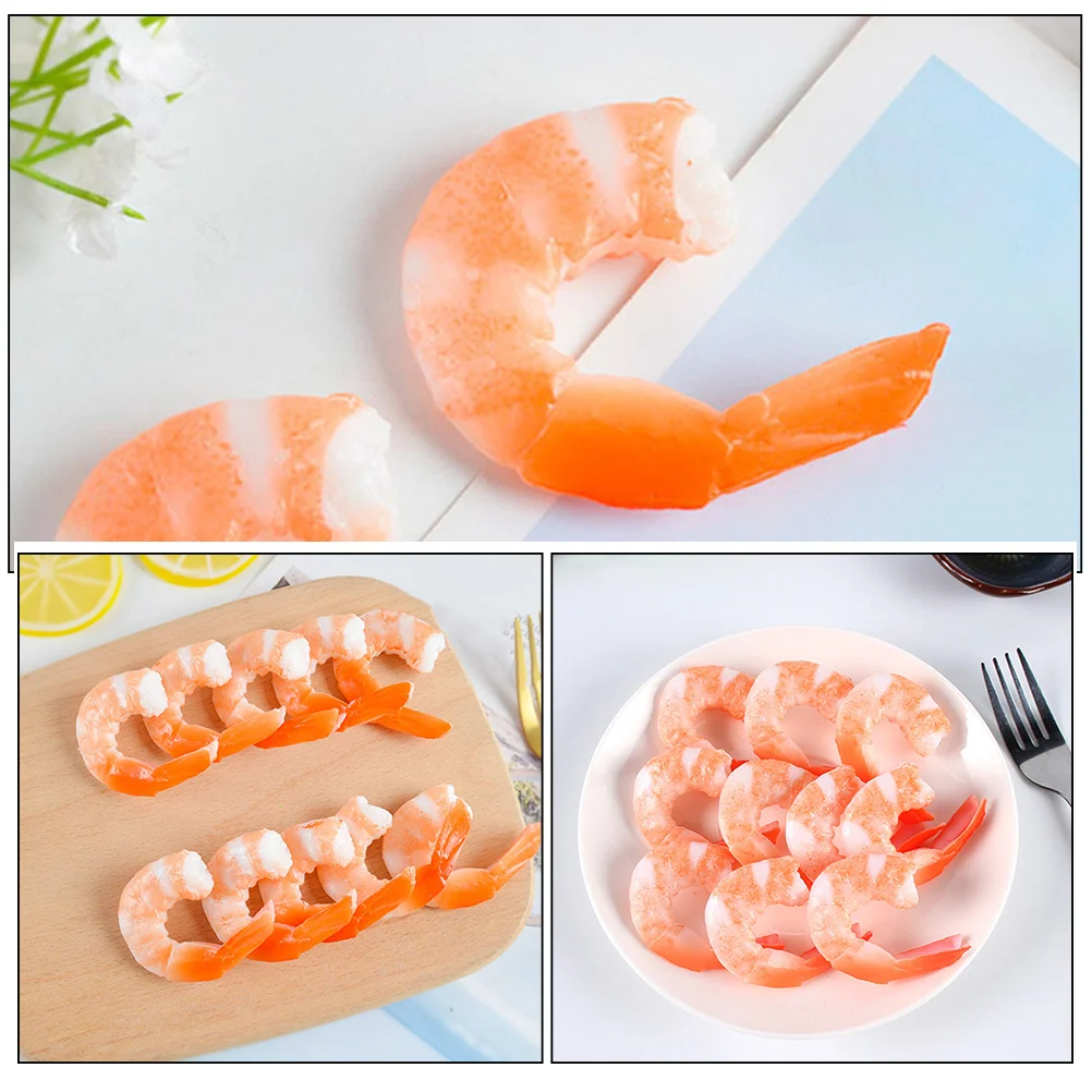 Realistic Artificial Shrimp Food Model 5Pcs Faux Shrimp Decor Simulation Seafood for Menu Display and Photography