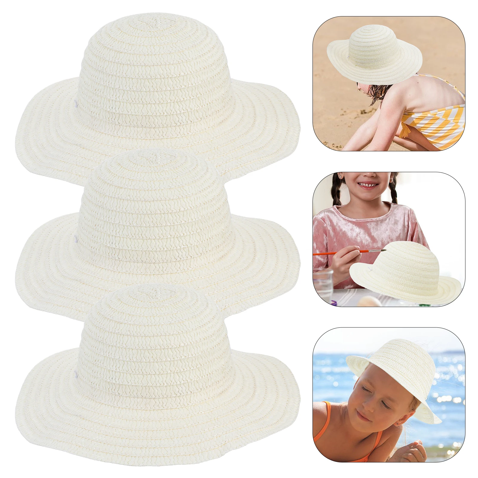 

3Pcs Mini Straw Hat Woven Decoration Dollhouse Ornament Round Top Hat DIY Craft Photo Prop Small Decor Accessory