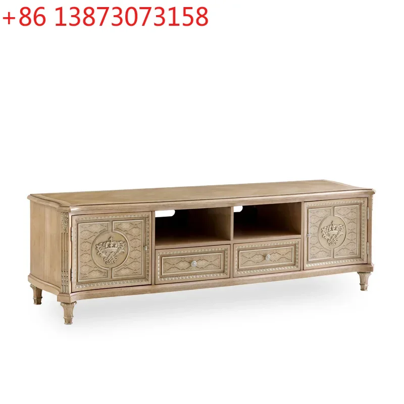 French light luxury solid wood TV cabinet European villa carved luxury veneer parquet TV cabinet