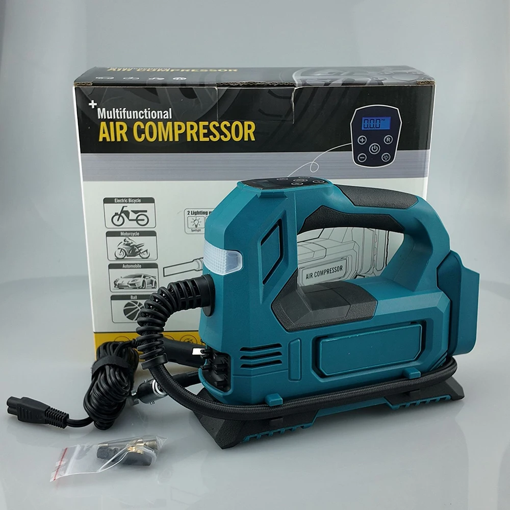 เครื่องสูบลมยางรถยนต์แบบพกพา ใช้กับแบตเตอรี่ Makita 18V ปั๊มลมไฟฟ้าไร้สาย สำหรับรถยนต์ จักรยาน ลูกบอล