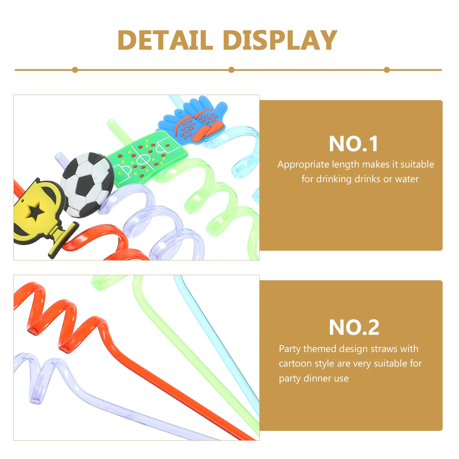 

12Pcs Football Party Spiral Cartoon Curly Drinking Straws Festival Reusable Beverage Party Straws Drinking Straw