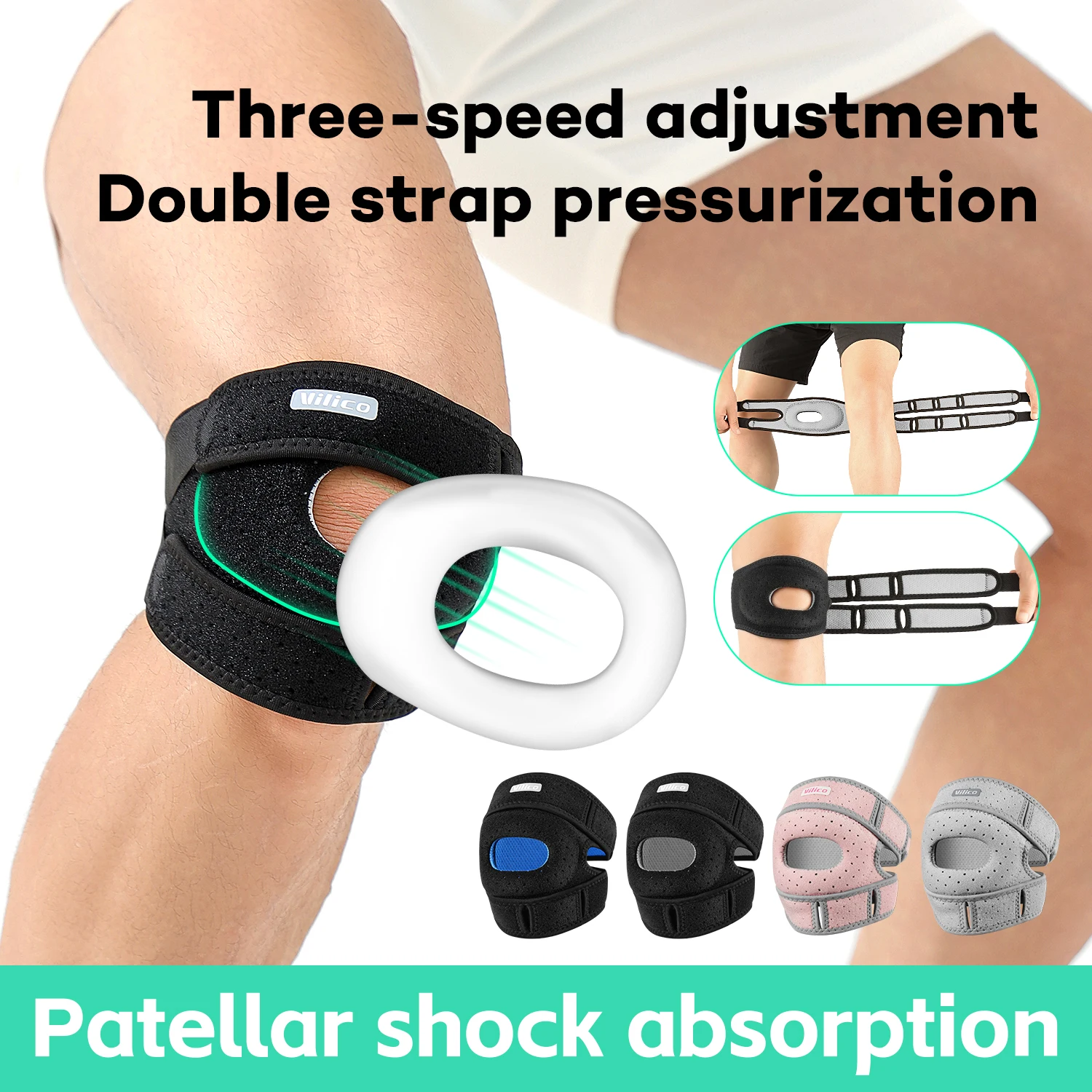 Male and female sports knee pads - adjustable patellar tendon support sleeve, with side stabilizer and patellar gel pad