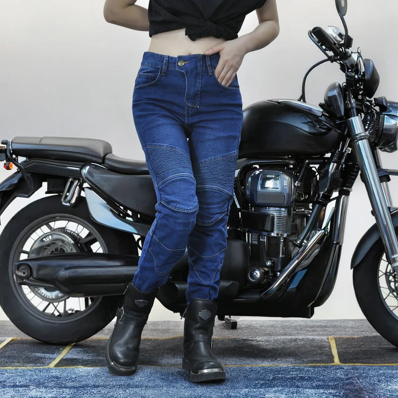 

Women Motorcycle Riding Jeans Protective Pants Stretch Casual Vintage Moto Racing Trousers Armor Pads Anti Fall Denim Biker Gear