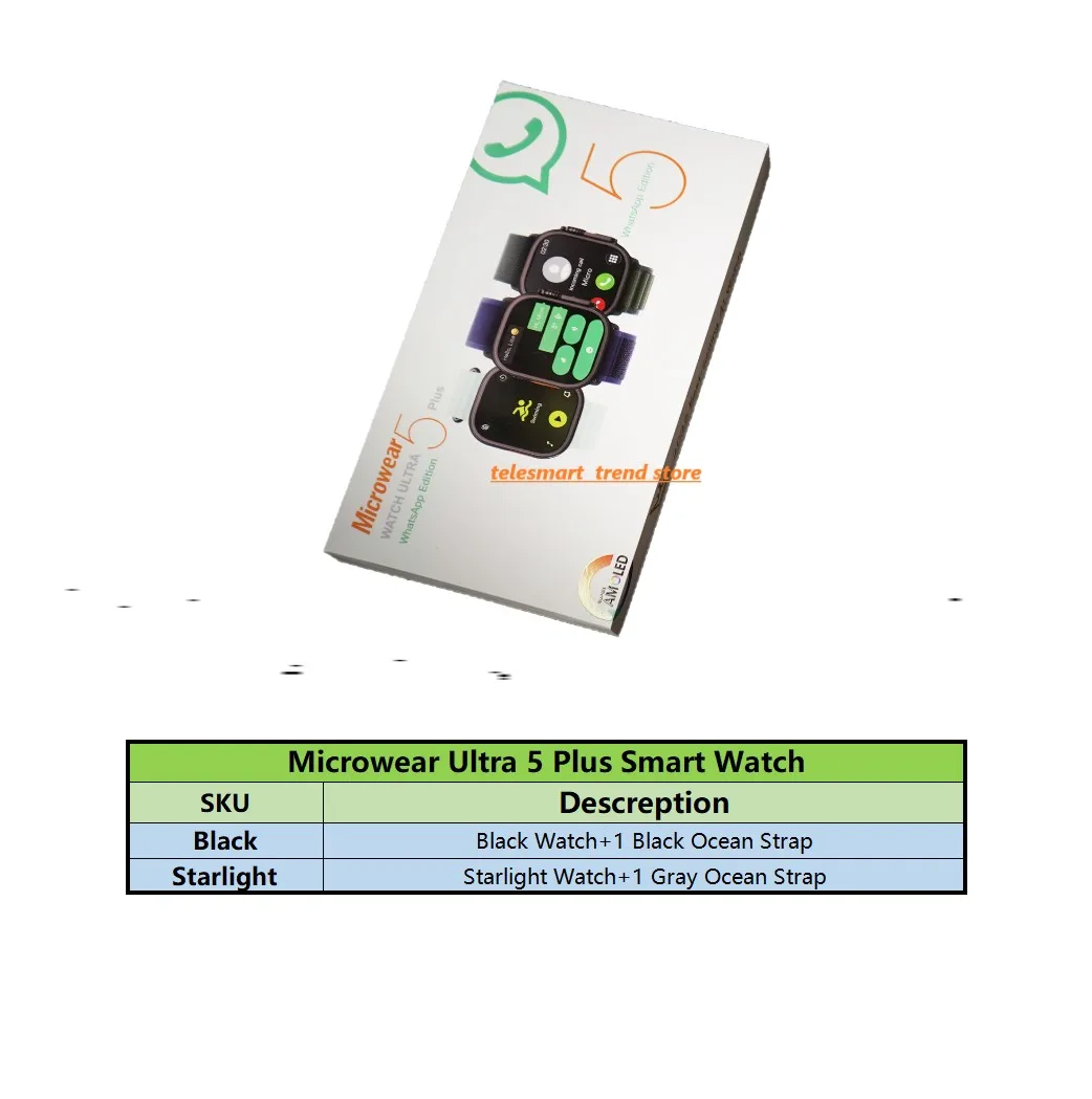 Swim-proof Microwear U5+ Smartwatch Amoled 2.04inch Screen 1GB Memory Ultra5+ Ultra5 Ultra 5 Plus Smart Watch Ultra 3