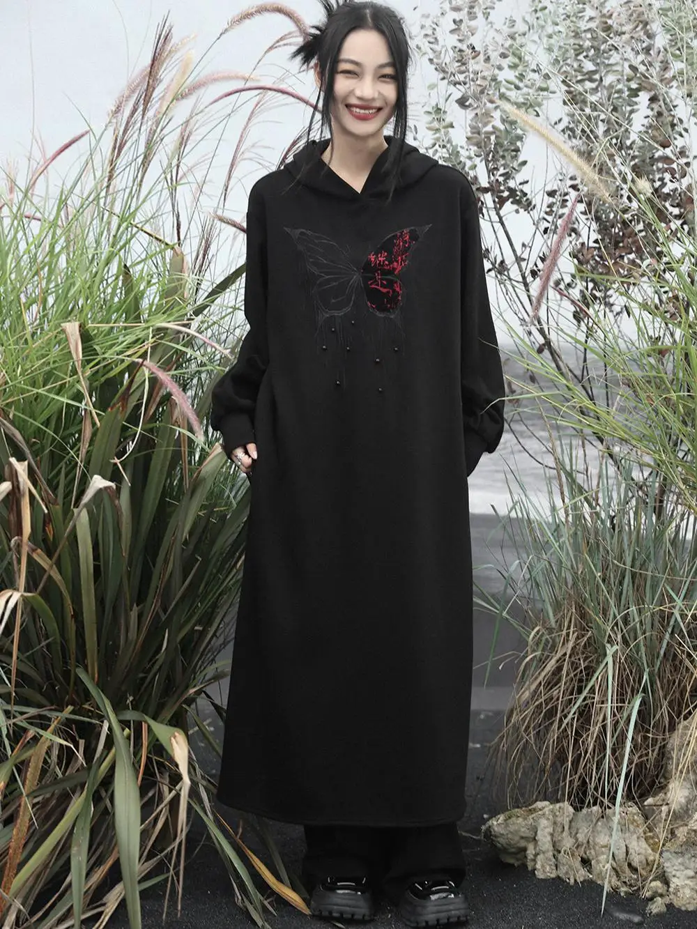 

Длинная толстовка с капюшоном Bla, повседневная юбка из полиэфирного волокна с вышивкой и свободной талией для женщин, весна, ранняя осень