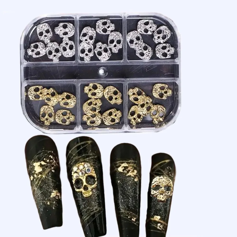 30 قطعة الذهب والفضة الشرير الجمجمة مسمار الفن السحر ثلاثية الأبعاد القوطية خمر سبيكة الهيكل العظمي مسمار ترصيع مجوهرات هالوين الجمجمة مسمار الديكور