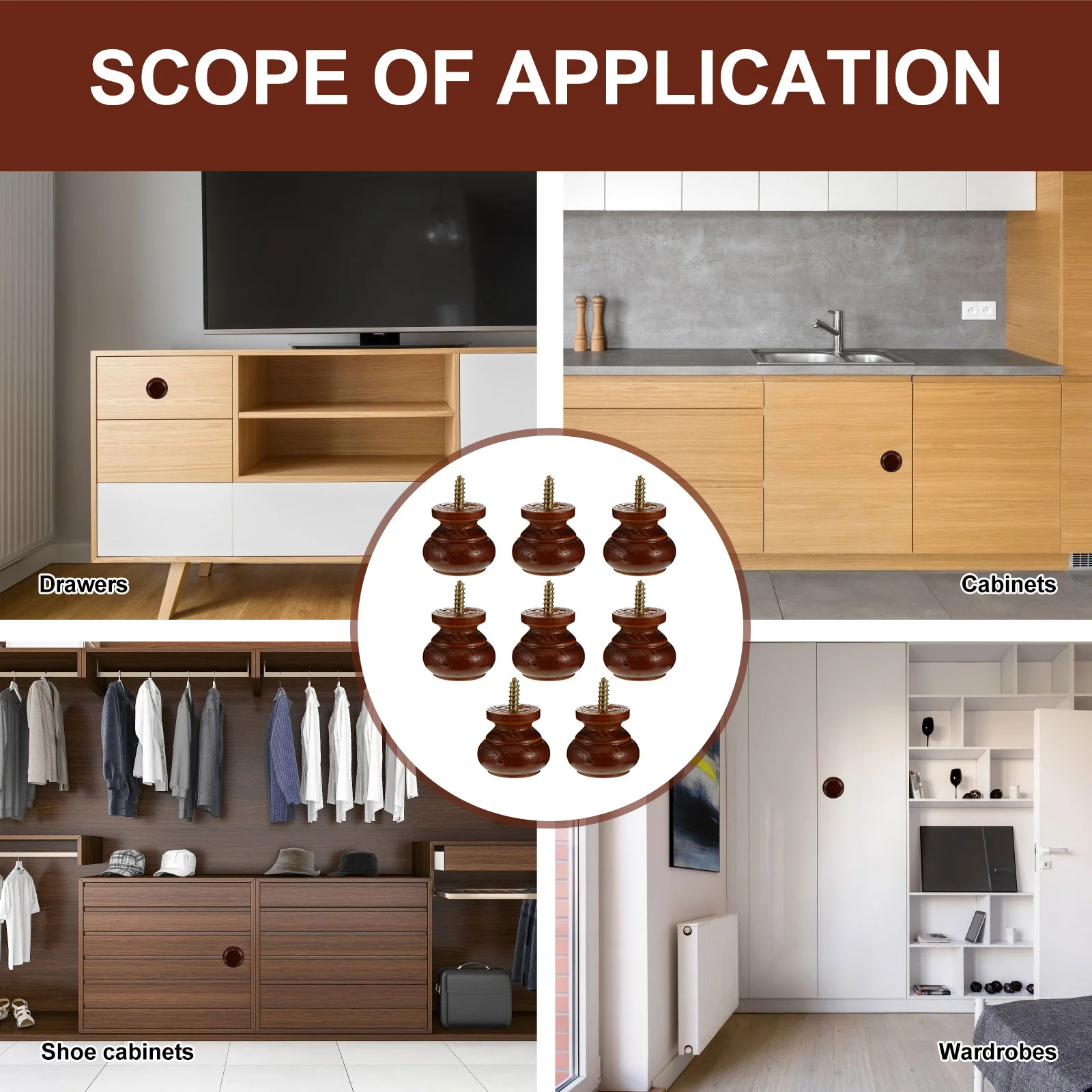 

8Pcs Solid Wood Door Handles Durable Round Cabinet Knobs Wardrobe Pulls Useful Drawer Hardware Round Door Handle