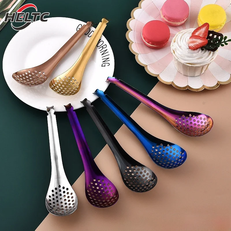 410 Stainless Steel Kitchen Spoon With Holes Cuisine Caviar Builder Roe Sauce Strainer Spoon Durable Kitchen Cooking Gadgets