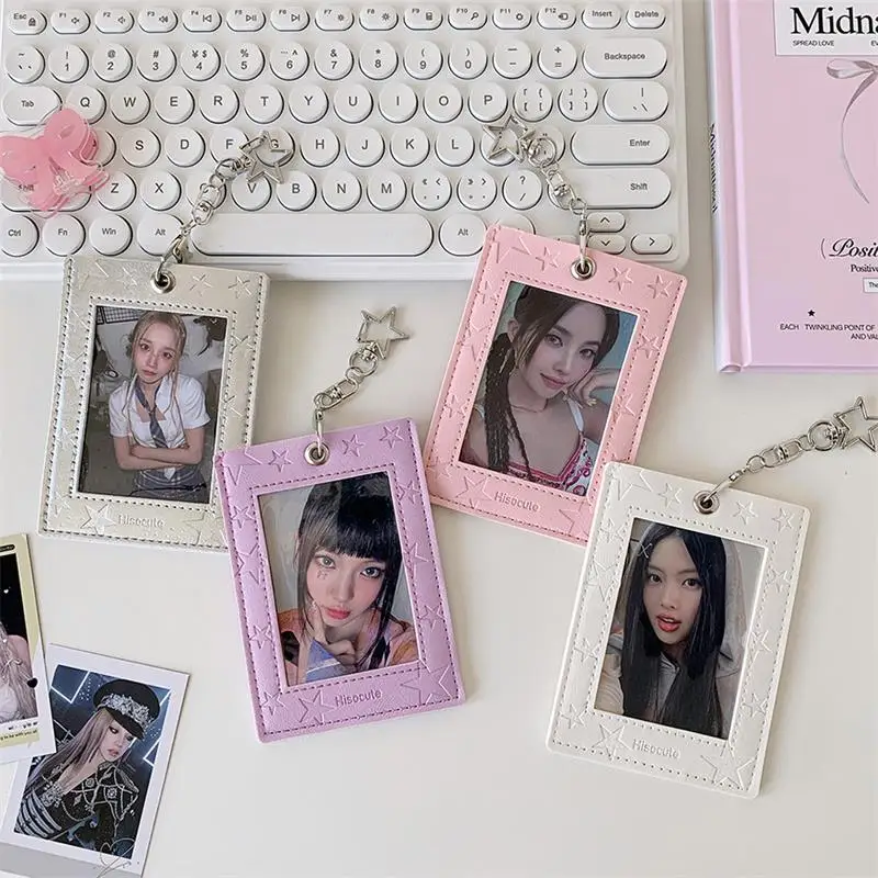 Cute PU Leather Star Card Holder Photocard Holder Idol Photo Display Storage Protective Cover Keyring Pendant Bag Charms Gifts