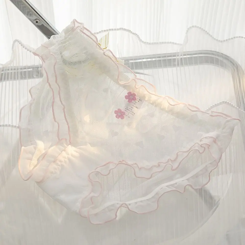 

Cute Middle Waist Lace Mesh Briefs Cotton Crotch Ruffles Lace Briefs Underwear Japanese Style Women's Panties Student
