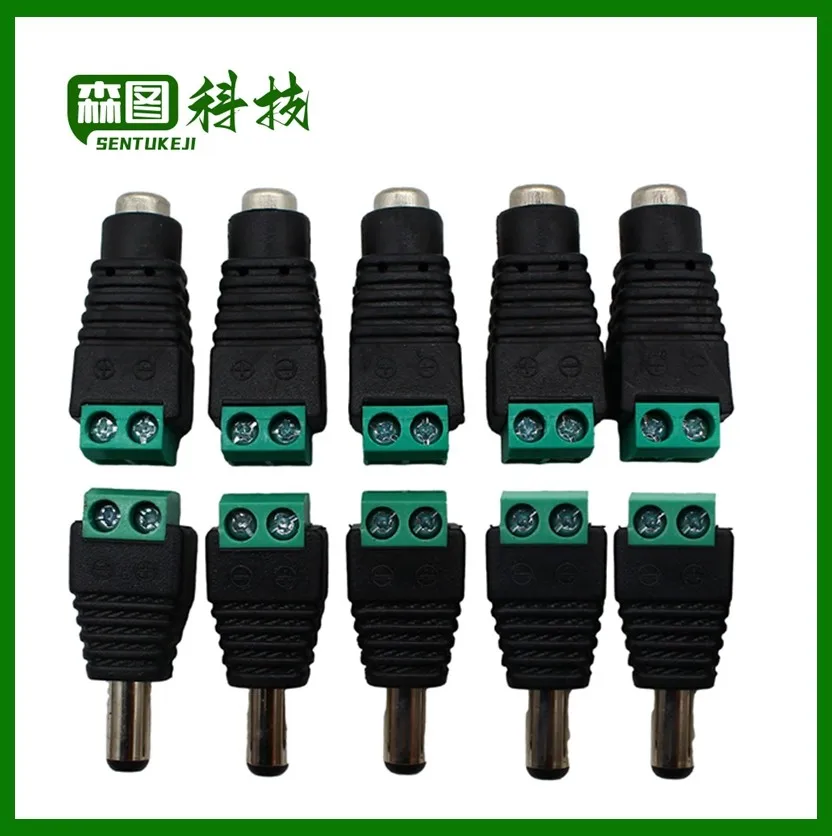 5.5mm x 2.1mm Female Male DC Power Plug Adapter for 5050 3528 5060 Single Color LED Strip and CCTV Cameras