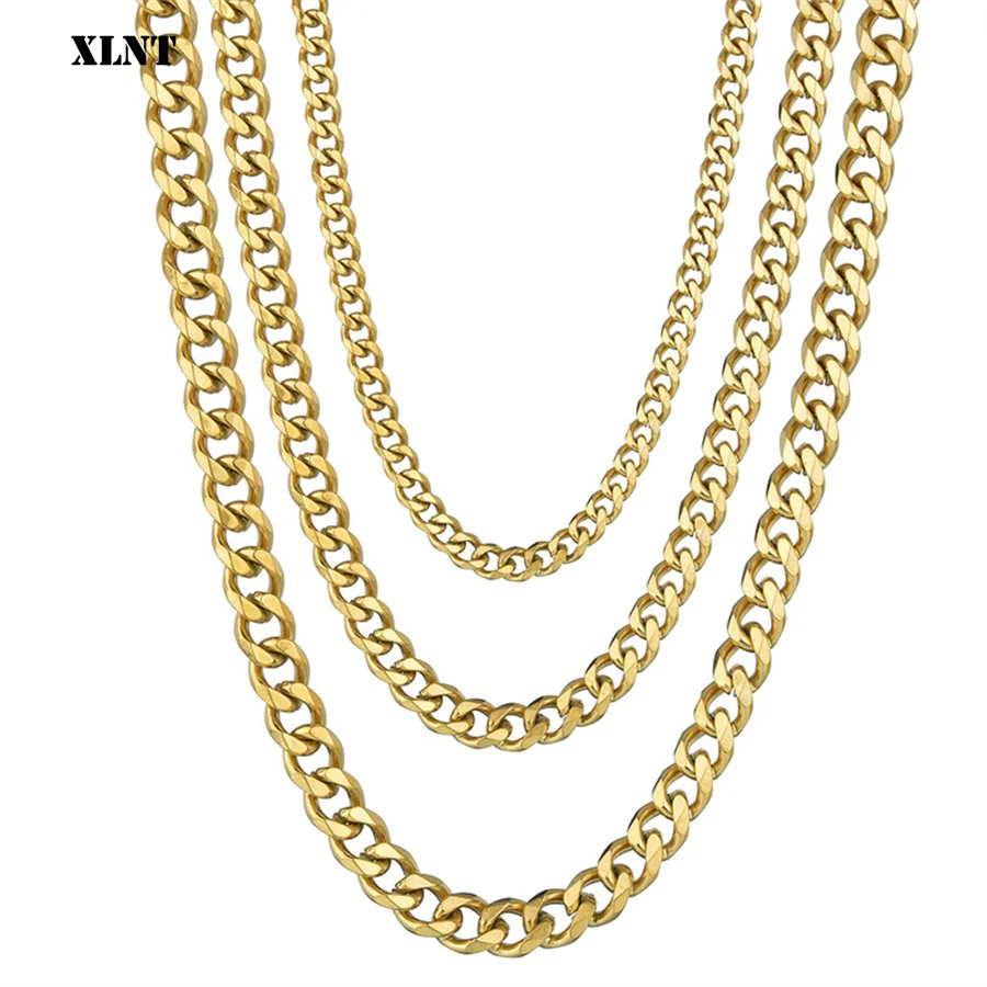 Cuban Chain Necklace for Men Women, Basic Punk Stainless Steel Curb Link Chain Chokers,Vintage Gold Color Solid Metal Colla