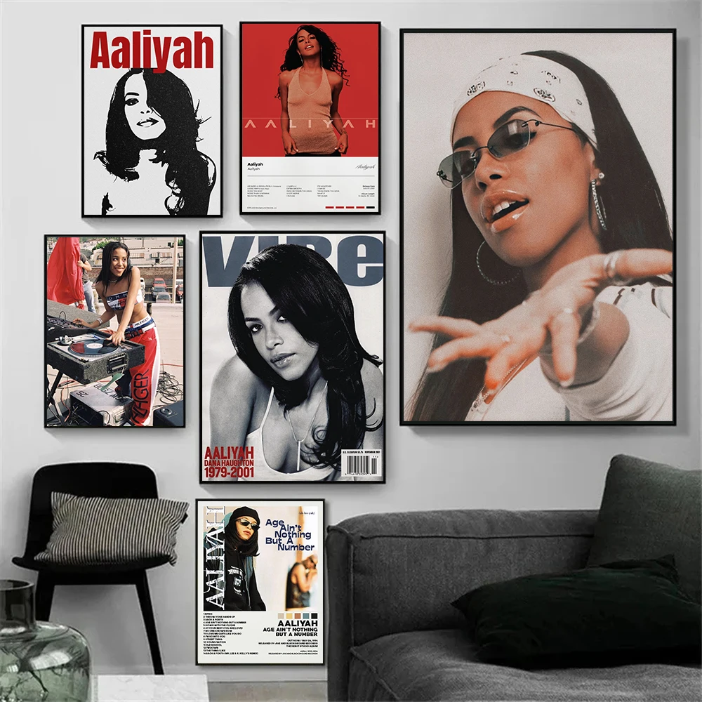 Classic R&B Singer Aaliyah Portrait Vintage Photo Music Album Covers Poster Canvas Painting Wall Art Pictures Home Decor