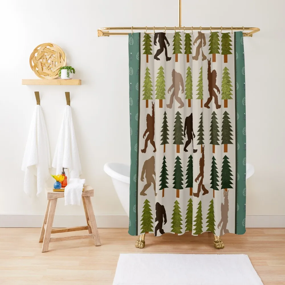 

Trendy Bigfoot Walking In The Forest Graphic Blanket Design Sasquatch Believers Shower Curtain Bathroom Shower Curtain