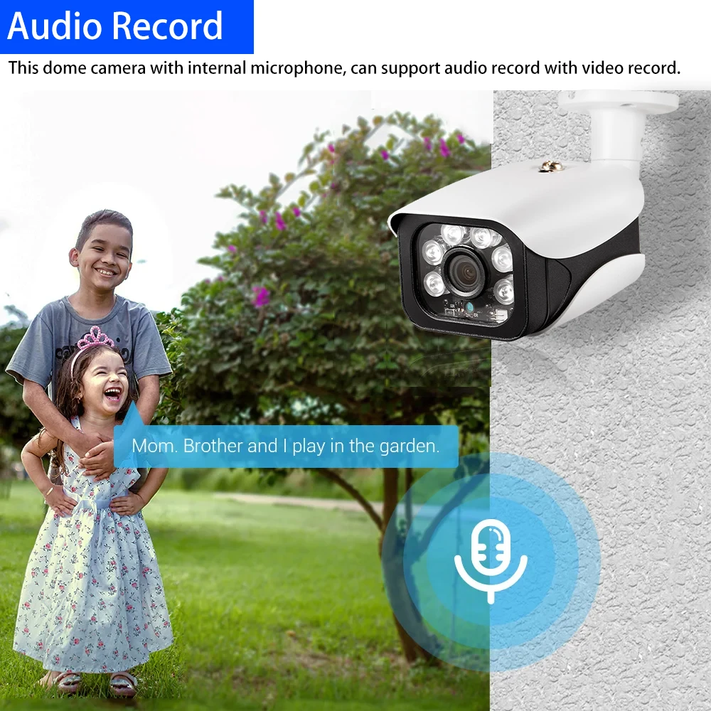 4K 8MP Poe IP Security IP Camera Human Detection Audio Record  Infrared IR 50M Built-in MiC Surveillance Bullet Video For Nvr