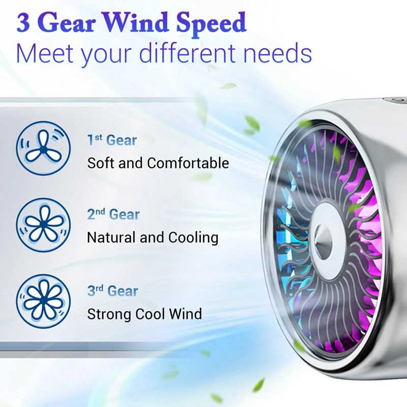 Backseat Cooling Fan With Colorful LED Lights, Mini USB Adjustable Car Fan For Enhanced Air Flow