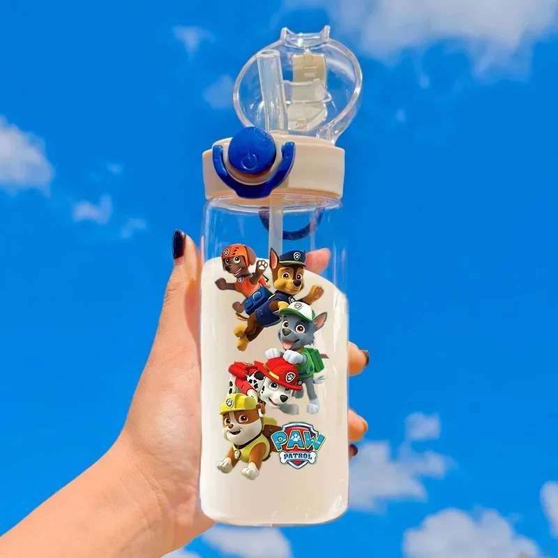 PAW Patrol Straw Plastic Water Bottle Outdoor Sports Large Capacity 400ML Portable Transparent Kids Drinking Water Cup Gifts