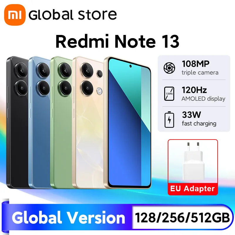 Xiaomi-Smartphone Redmi Note 13, Versão Global, Snapdragon 685, Display AMOLED 6.67 ", Câmera 108MP, Carregamento Rápido de 33W, 5000mAh, Novo