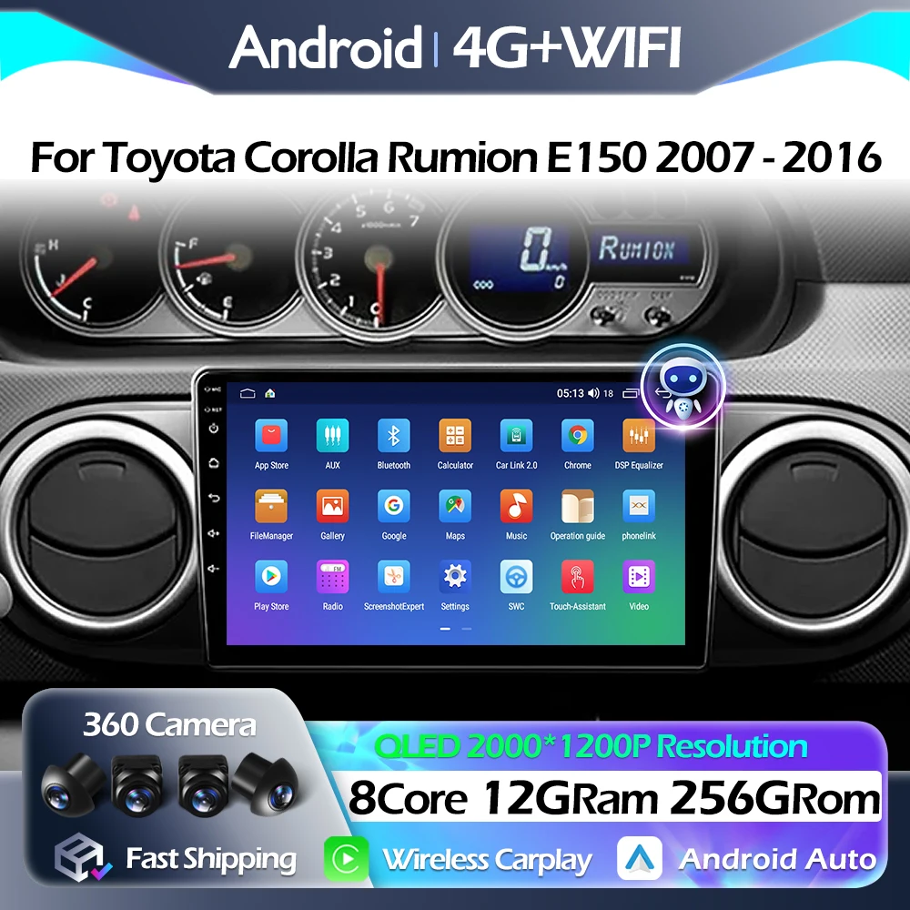 

Автомобильный радиоприемник с Bluetooth для Toyota Corolla Rumion E150 2007-2016, мультимедийный видеоплеер, Carplay, Android, автоматическая навигация, GPS, WIFI