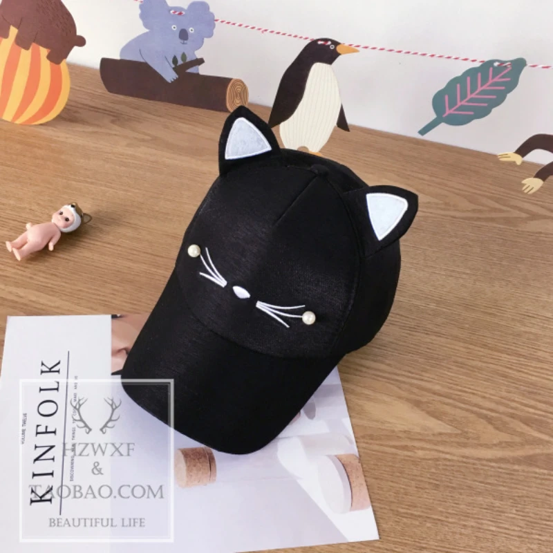 Women Baseball Cap Cats Ears Fleece Hat Peak Cap Baseball Cartoon Cotton Outdoor Sport Casual Sun Cap Cosplay Fashion Plush Hat