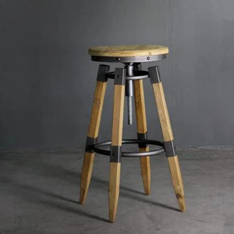 Solid wood wrought iron rotatable lifting bar stool Industrial style bar stool Cafe Restaurant bar stool