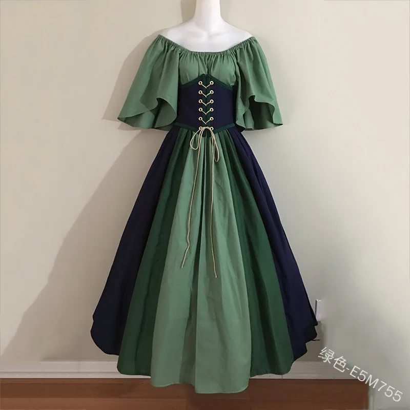 Robe de cosplay maxi vintage Renaissance, costume médiéval pour femmes, robe à épaules dénudées, corset à nouer à la taille, nouvelle collection