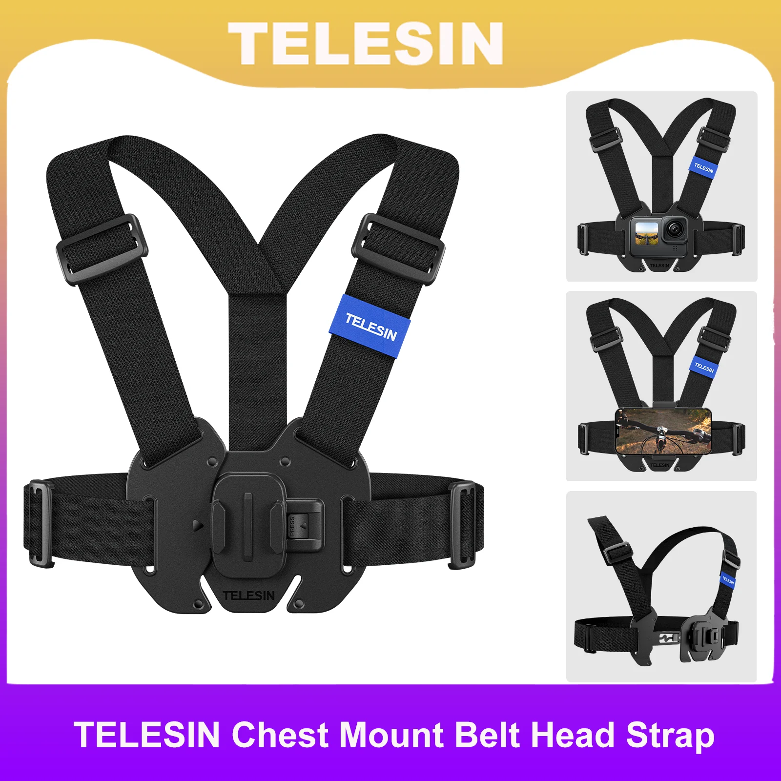 TELESIN Chest Mount Belt Head Strap for GoPro Hero 11 10 9 8 7 6 5 Insta360 SJCAM EKEN DJI Action Camera Accessories