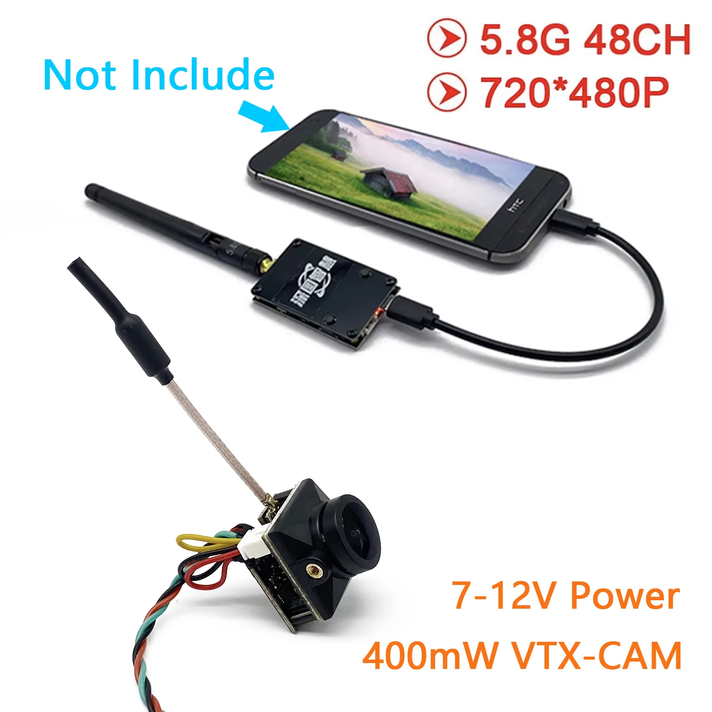 Récepteur analogique UVC OTG SLONWAKE 5.8G pour téléphone mobile Android et caméra VTX 400mW CMOS 1000TVL FPV 168° pour RC