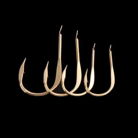 Ganchos de pesca dourados do aço carbono alto, Punção afiada do gancho farpado, Ganchos planos fortes do peixe do ouro, 20 PCes pelo bloco