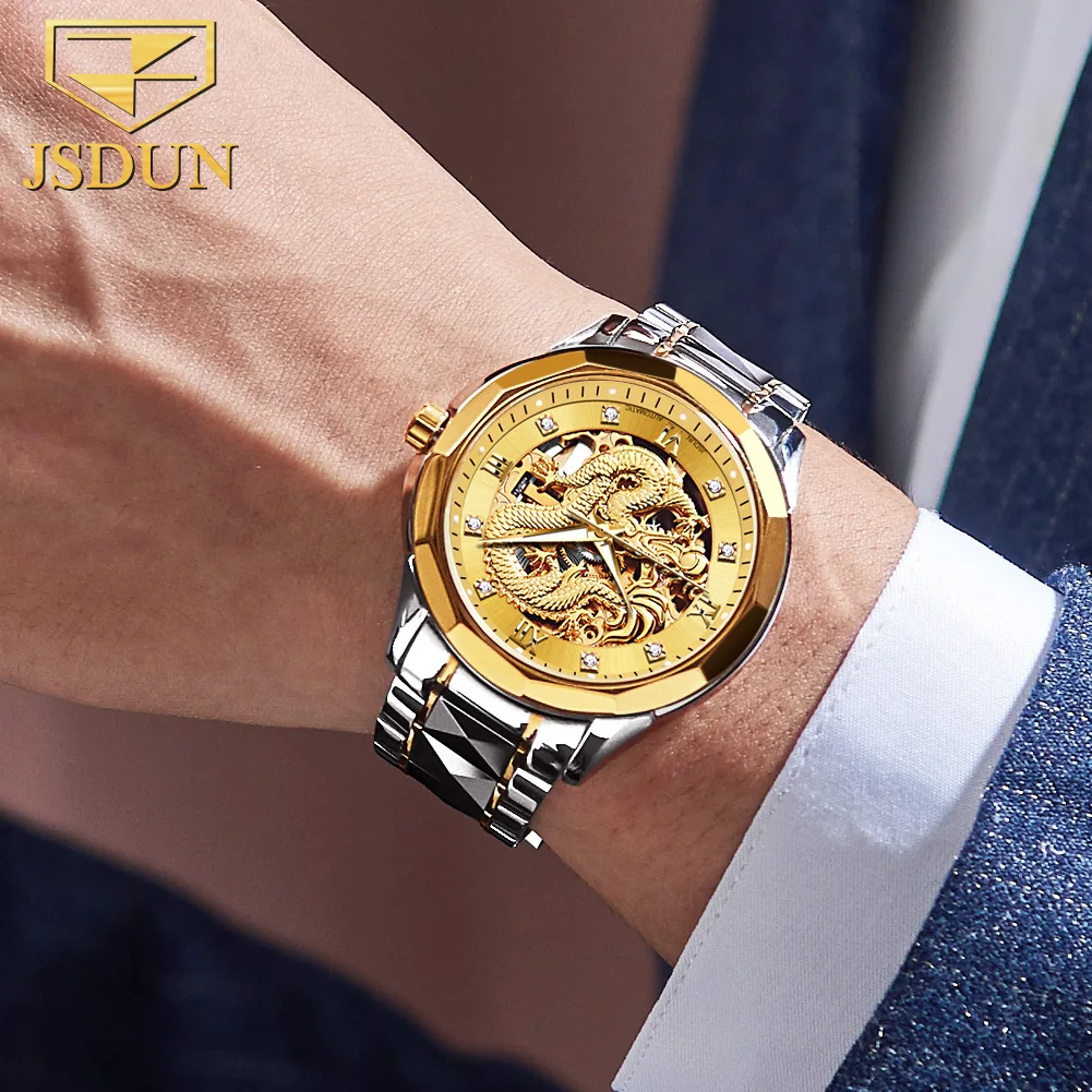 JSDUN Casual Fashion Watch for Men Luxury Tungsten Steel Automatic Mechanical Male Watch High Quality Waterproof Wrist Watch Men