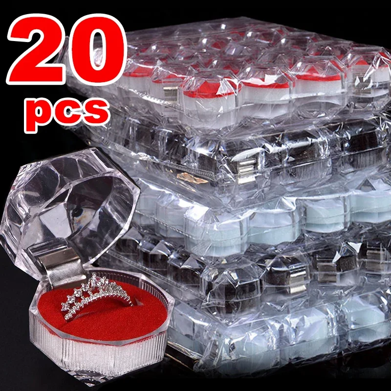 20Pcs Crystal Transparent Rings Earring Display Box Wedding Jewelry Package Boxes Ring Organizer Storage Wedding Jewelry Boxes