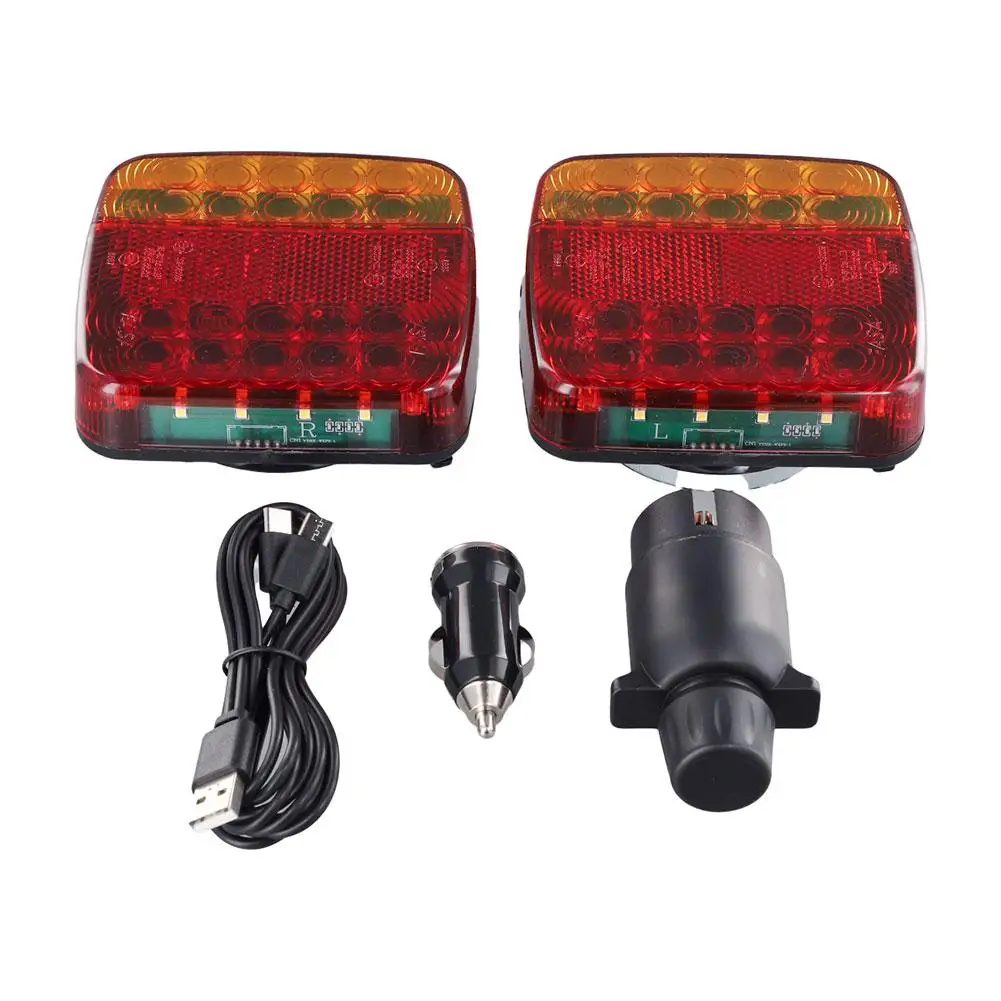 Sem fio magnético LED caminhão cauda luz, luz traseira do reboque, aviso de sinal, luz de freio para caravanas, campistas, camião, rv, 2pcs